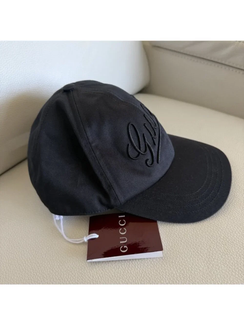 Gucci Black Embroidered Logo Cotton Baseball Cap Medium Italy